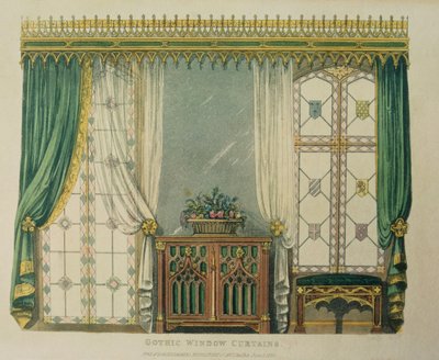 Gotische Vorhänge, Tafel 161 aus Ackermanns Repository of Arts, veröffentlicht 1816 von English School